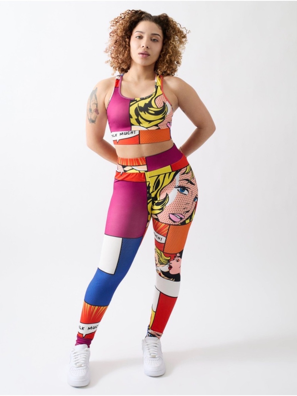 Reason Pop Art Comic Panel Leggings - Pink, Yellow, Blue, Red, Orange, White
